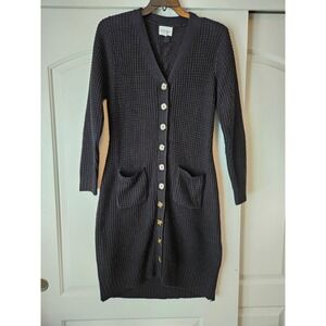 OLIVE+OAK Black Knit Button Front Long Sleeve Sweater Cardigan XL Chunky Duster